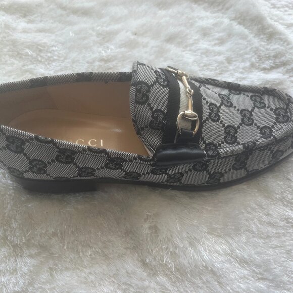 Gucci "GG" Monogrammed Loafers, Gray & Black, Size 37.5 EU/7.5 US, NEW WITH BOX - Picture 2 of 8